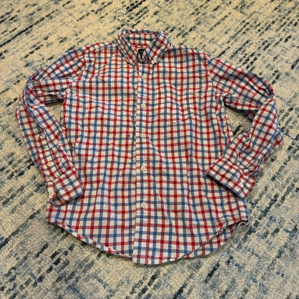 GAP red white and blue gingham plaid checked button down shirt, Size 10